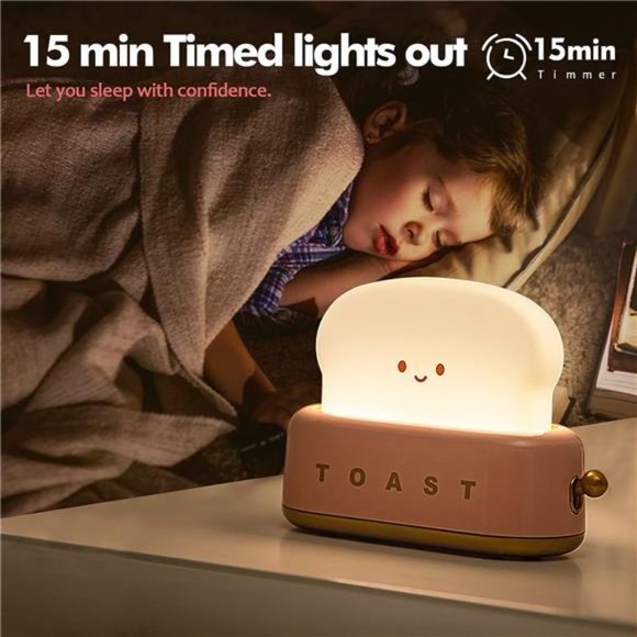Cute Desk Decor Toaster Lamp, Kawaii LED Toast Bread Night Light Rechargeable - Picture 6 of 6